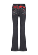 Ed Hardy Womens Crystal Koi Flared Denim Trousers Jeans - Black