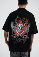 Ed Hardy Mens Snakes and Skull Flames Printed Camp Shirt - Black