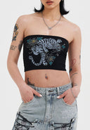 Ed Hardy Womens Snow Tiger Diamante Bandeau Top - Black