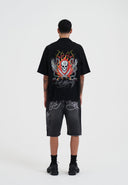 Ed Hardy Mens Snakes and Skull Flames Printed Camp Shirt - Black