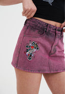 Ed Hardy Womens Seam Detail Denim Skirt - Purple