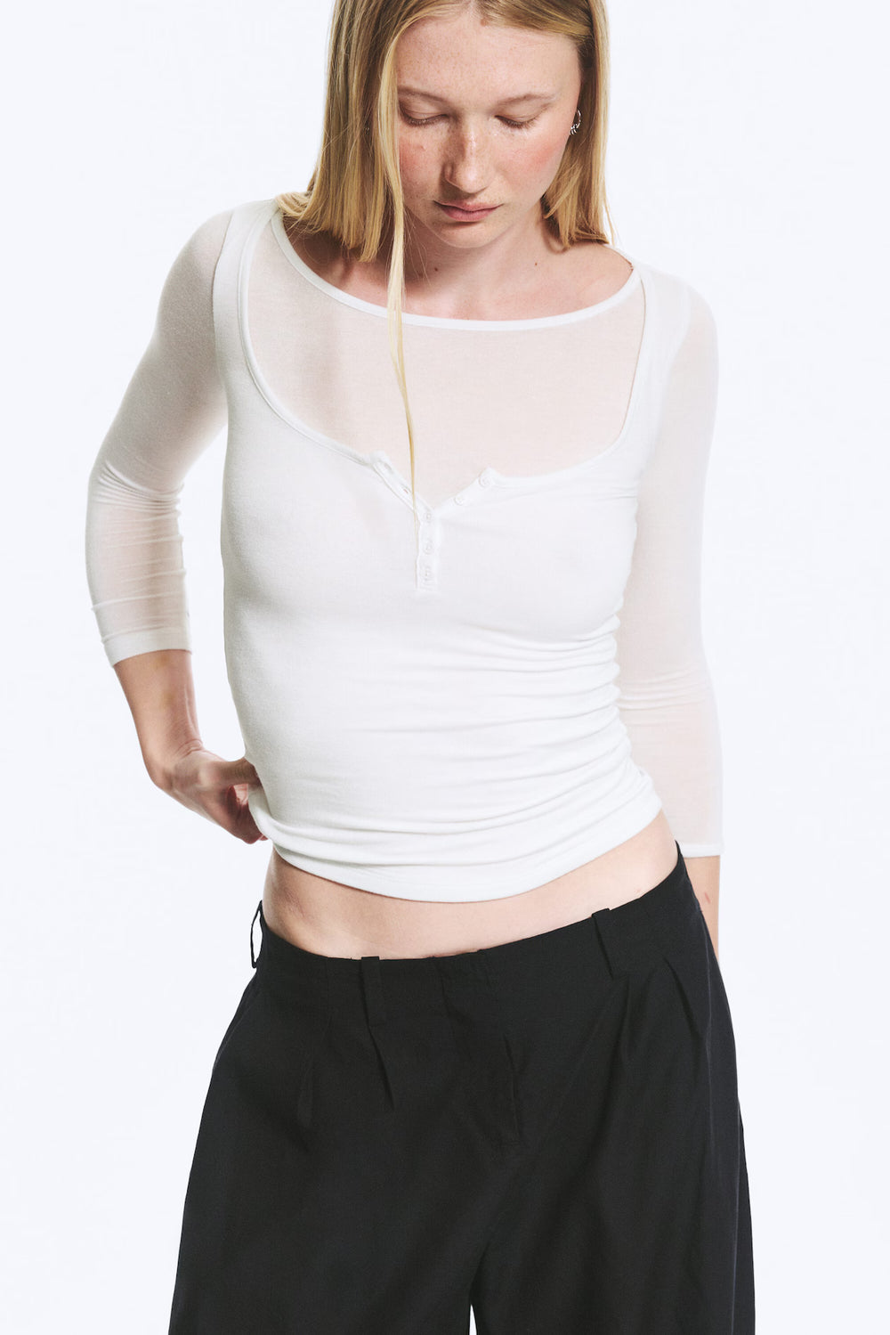 Three Quarter Henley Shirt in White