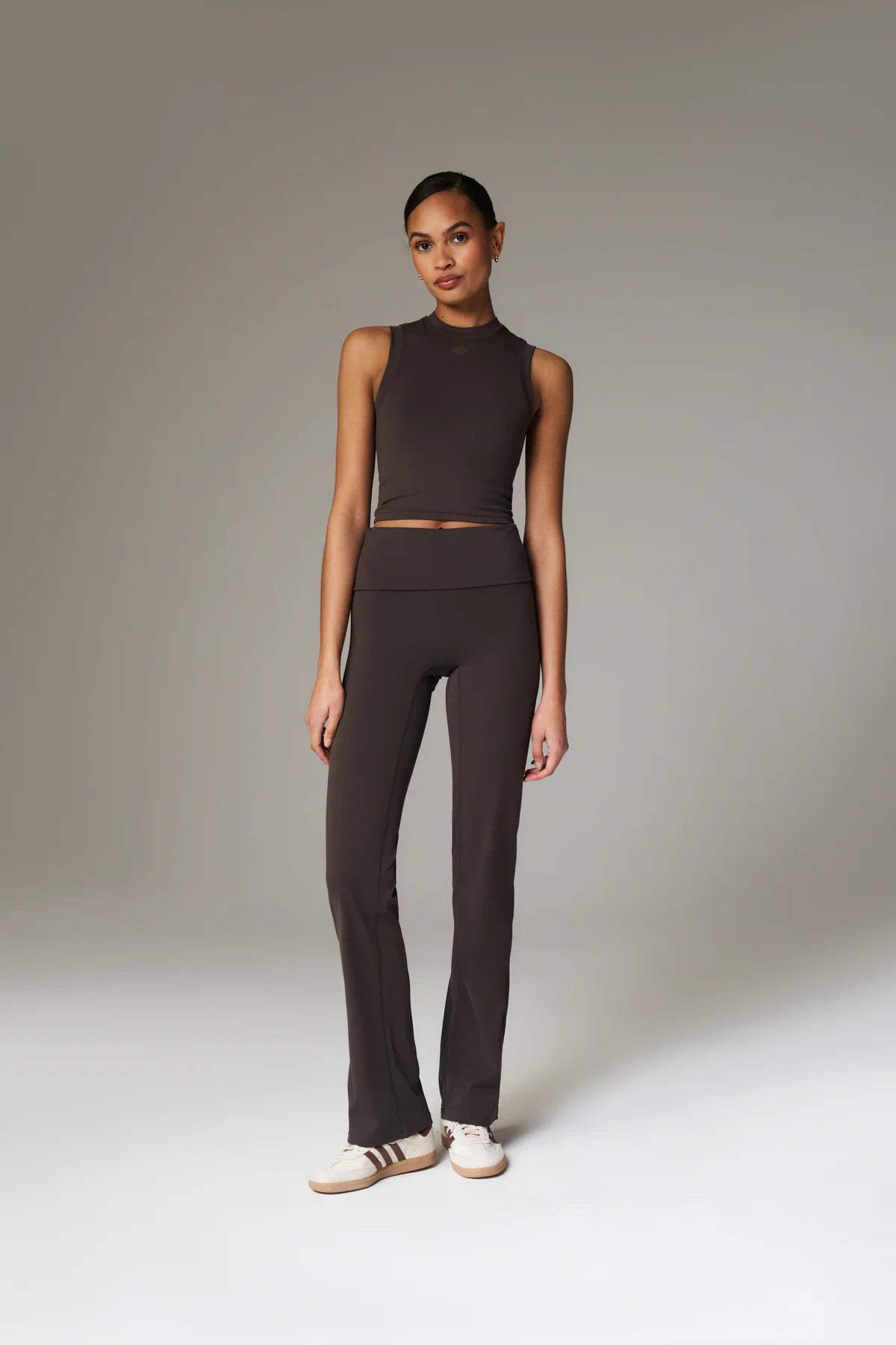 Foldover Waistband Yoga Pants - Chocolate