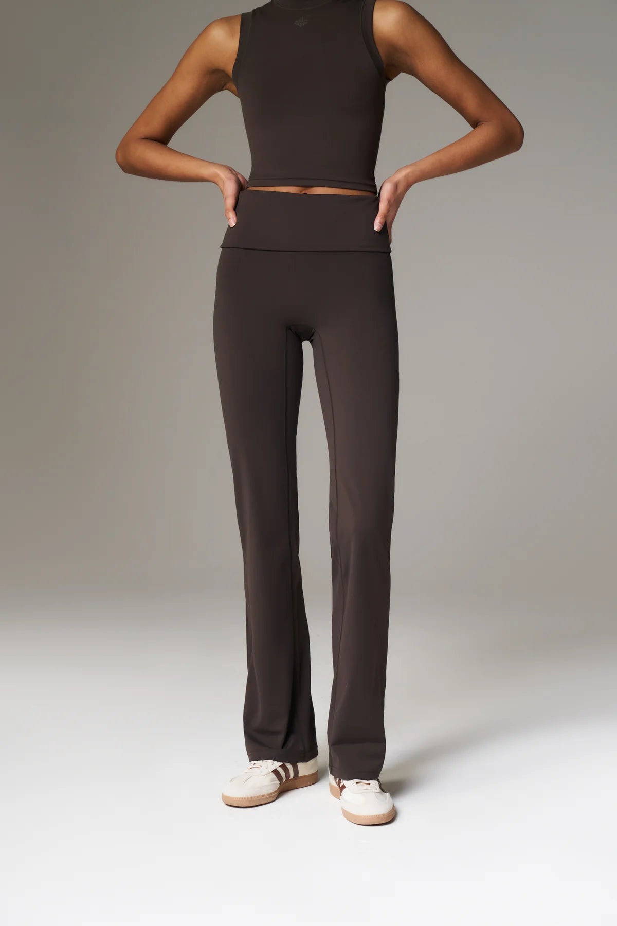 Foldover Waistband Yoga Pants - Chocolate