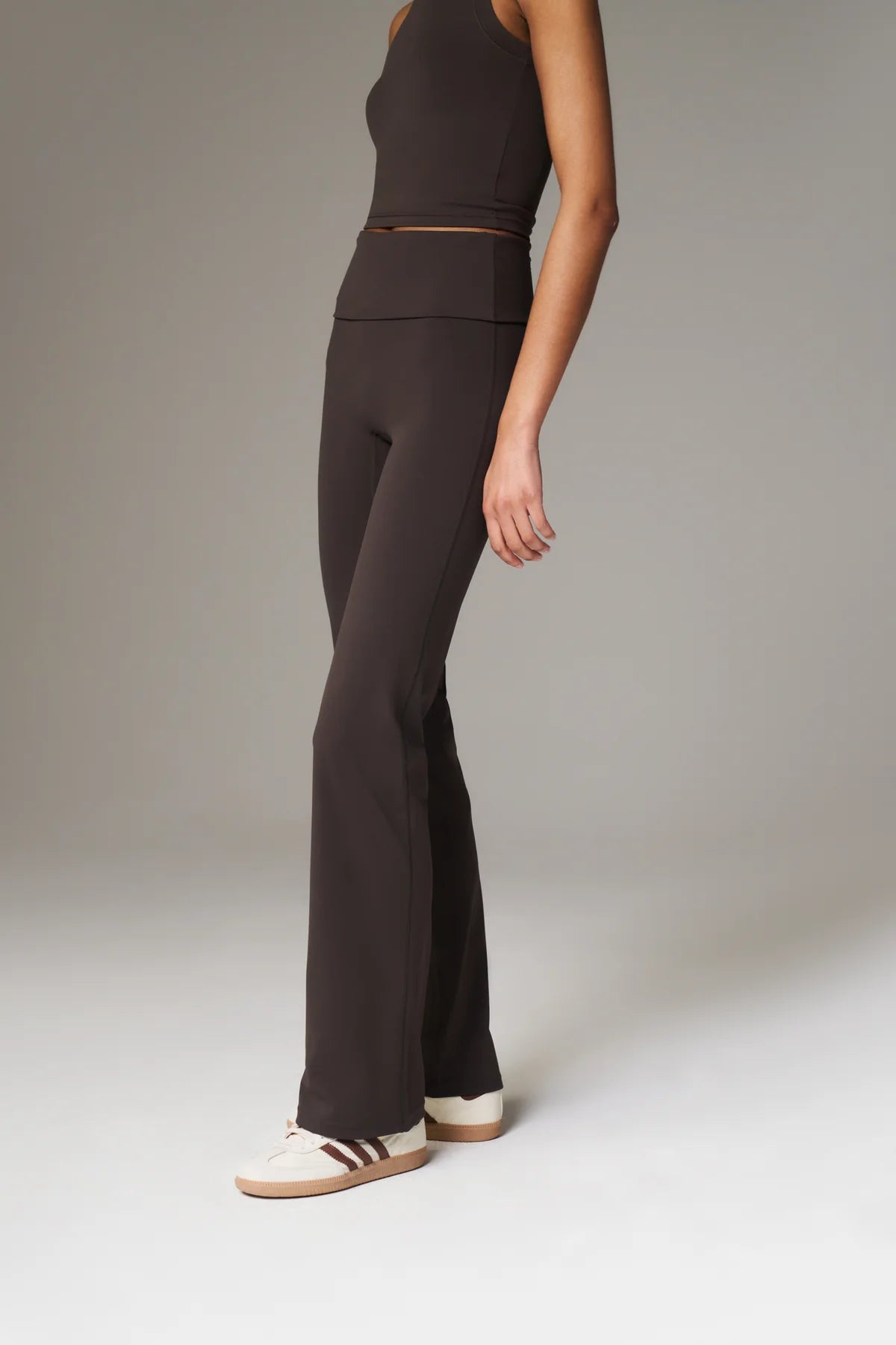 Foldover Waistband Yoga Pants - Chocolate