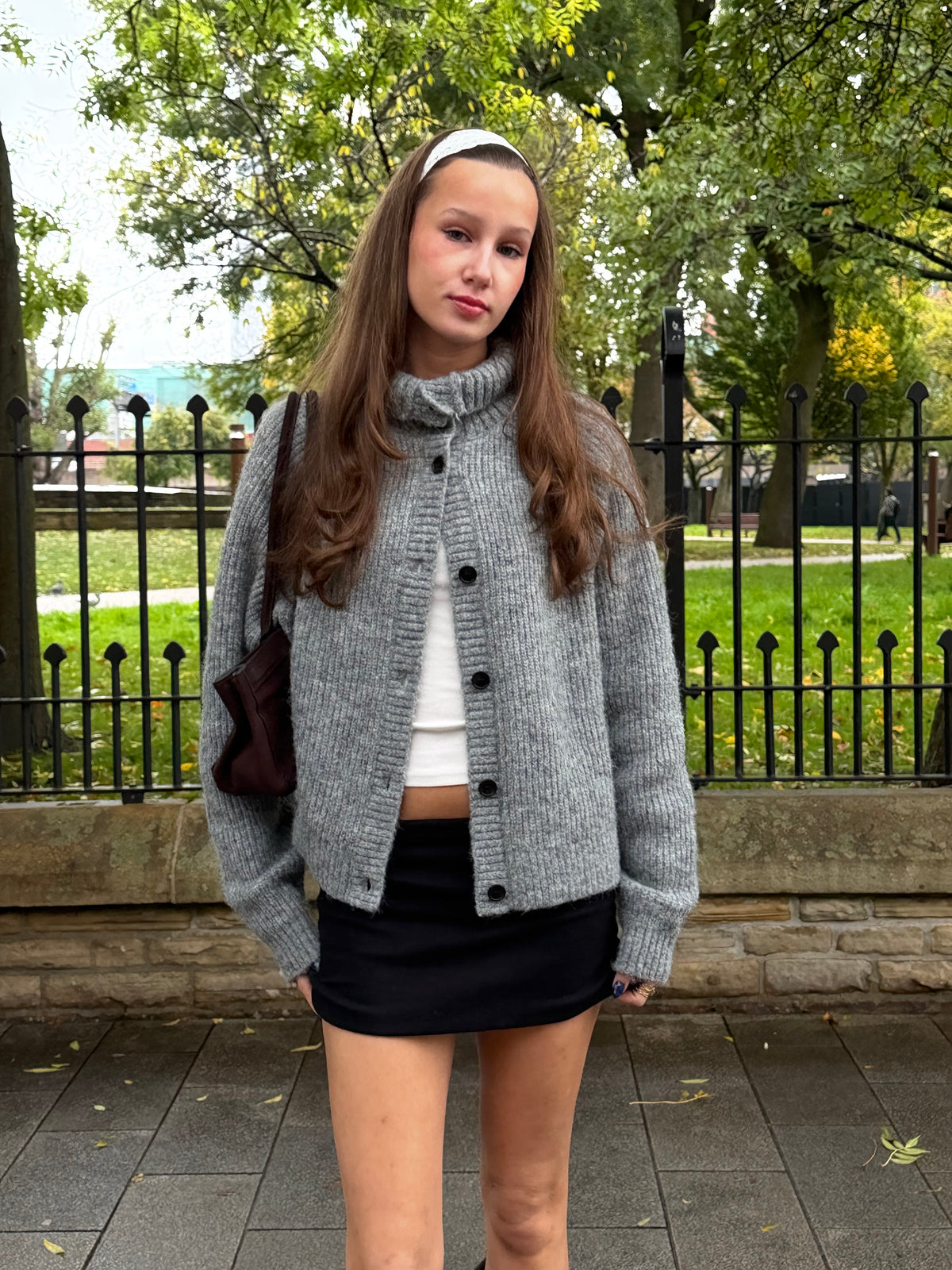 Grey knitted Weekday cardigan with a button-up front.