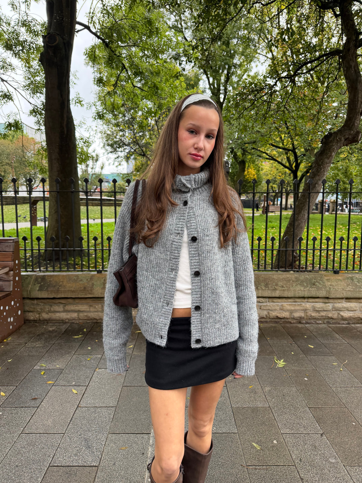 Grey knitted Weekday cardigan with a button-up front.