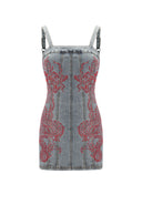 Ed Hardy Womens Dragon Flame Denim Mini Dress - Mid Blue