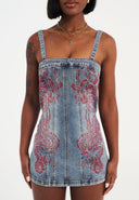 Ed Hardy Womens Dragon Flame Denim Mini Dress - Mid Blue