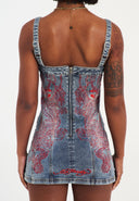 Ed Hardy Womens Dragon Flame Denim Mini Dress - Mid Blue