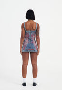Ed Hardy Womens Dragon Flame Denim Mini Dress - Mid Blue