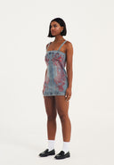 Ed Hardy Womens Dragon Flame Denim Mini Dress - Mid Blue