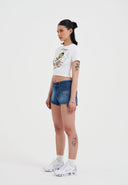 Ed Hardy Womens Bee Lettuce Hem Baby T-shirt Top - White
