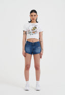 Ed Hardy Womens Bee Lettuce Hem Baby T-shirt Top - White