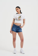 Ed Hardy Womens Bee Lettuce Hem Baby T-Shirt Top - White