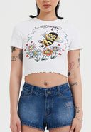 Ed Hardy Womens Bee Lettuce Hem Baby T-shirt Top - White