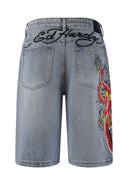Ed Hardy Mens Devil Mermaid Denim Jorts Shorts - Blue