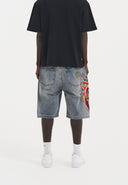 Ed Hardy Mens Devil Mermaid Denim Jorts Shorts - Blue