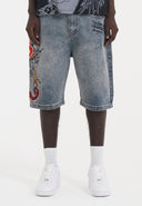 Ed Hardy Mens Devil Mermaid Denim Jorts Shorts - Blue