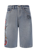 Ed Hardy Mens Devil Mermaid Denim Jorts Shorts - Blue