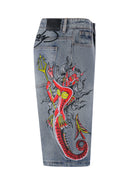 Ed Hardy Mens Devil Mermaid Denim Jorts Shorts - Blue