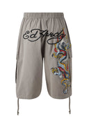 Ed Hardy Mens Dragon Crawl Woven Cargo Shorts - Grey
