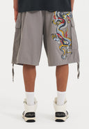 Ed Hardy Mens Dragon Crawl Woven Cargo Shorts - Grey