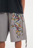 Ed Hardy Mens Dragon Crawl Woven Cargo Shorts - Grey