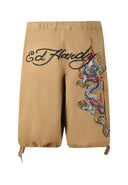 Ed Hardy Mens Dragon Crawl Woven Cargo Shorts - Beige