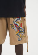 Ed Hardy Mens Dragon Crawl Woven Cargo Shorts - Beige