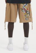 Ed Hardy Mens Dragon Crawl Woven Cargo Shorts - Beige