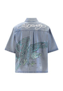 Ed Hardy Mens Eagle and Stars Relaxed Denim Shirt - Bleach