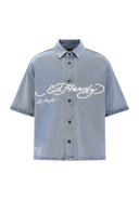 Ed Hardy Mens Eagle and Stars Relaxed Denim Shirt - Bleach