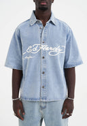 Ed Hardy Mens Eagle and Stars Relaxed Denim Shirt - Bleach