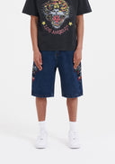 Ed Hardy Mens Hell Cats Diamante Denim Jorts Shorts - Indigo