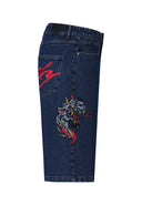 Ed Hardy Mens Hell Cats Diamante Denim Jorts Shorts - Indigo