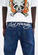 Ed Hardy Mens Nyc-Skull Diamante Denim Trousers Jeans - Indigo