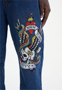 Ed Hardy Mens Nyc-Skull Diamante Denim Trousers Jeans - Indigo