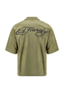 Ed Hardy Mens Offset Dragon Camp Short Sleeve Shirt - Green
