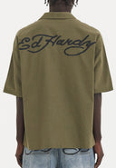 Ed Hardy Mens Offset Dragon Camp Short Sleeve Shirt - Green