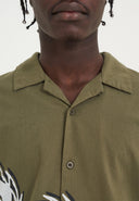 Ed Hardy Mens Offset Dragon Camp Short Sleeve Shirt - Green