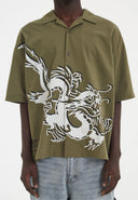 Ed Hardy Mens Offset Dragon Camp Short Sleeve Shirt - Green