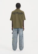 Ed Hardy Mens Offset Dragon Camp Short Sleeve Shirt - Green