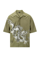 Ed Hardy Mens Offset Dragon Camp Short Sleeve Shirt - Green