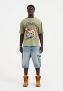 Ed Hardy Mens Skull Out Of Hell Relaxed T-shirt - Khaki