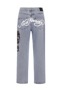 Ed Hardy Mens Skull-Snake-Eagle Diamante Denim Trousers Jeans - Bleach