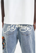 Ed Hardy Mens Skull-Snake-Eagle Diamante Denim Trousers Jeans - Bleach