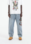 Ed Hardy Mens Skull-snake-eagle Diamante Denim Trousers Jeans - Bleach