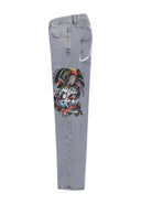 Ed Hardy Mens Skull-Snake-Eagle Diamante Denim Trousers Jeans - Bleach