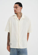 Ed Hardy Mens Snakes and Skull Flames Printed Camp Shirt - Beige